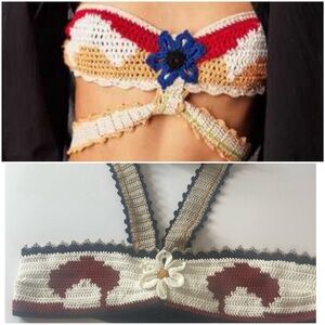 Free People x Pastiche Crochet Knit Halter Top. Large